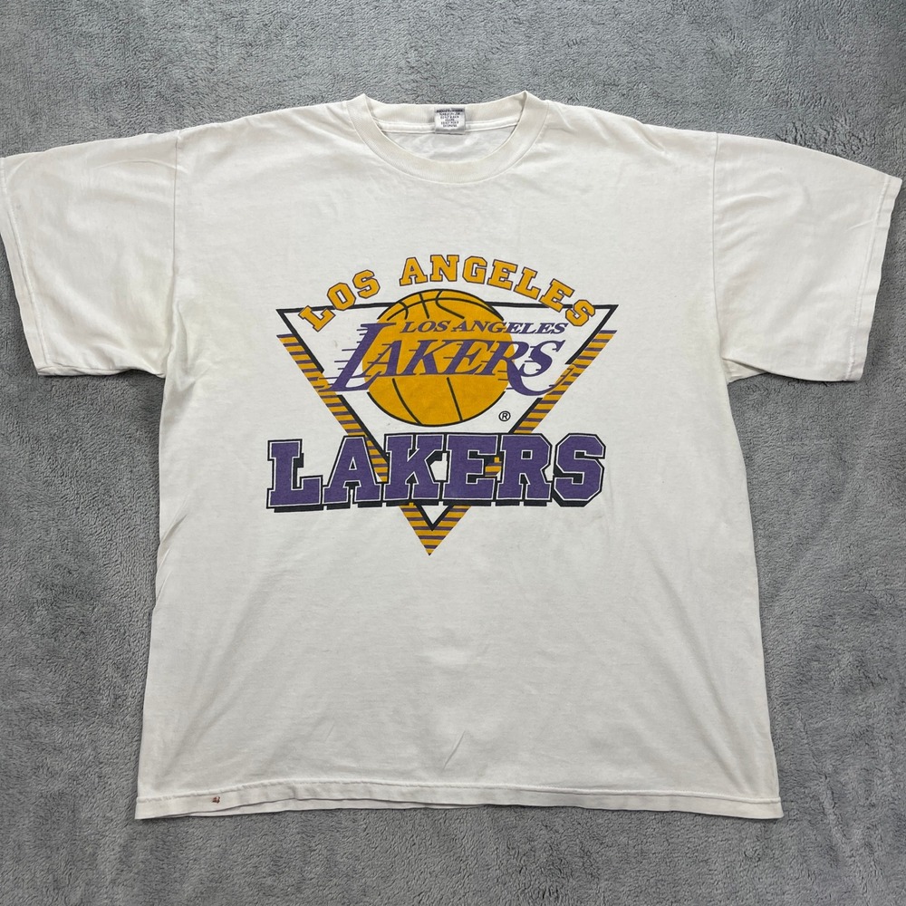 Vintage Los Angeles Lakers Graphic T-Shirt Men XL White Brooks Graphic Tee